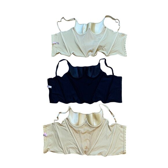 Y2K Victorias Secret Longline Strapless Bra Corset Lot Of 3 Beige & Black Nylon - Picture 5 of 11